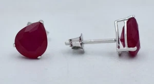GENUINE 2.20 Cts RUBY STUD EARRINGS 14K WHITE GOLD - Free Appraisal Service -NWT - Picture 1 of 7