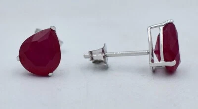 GENUINE 2.20 Cts RUBY STUD EARRINGS 14K WHITE GOLD - Free Appraisal Service -NWT - Image 1 of 4