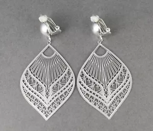 Orecchini Clip On Argento Grandi Filigrana Goccia Pendente Clip Leggero Lungo 3" - Foto 1 di 10