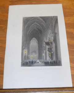 c1840 Antica Stampa COLORE//INTERNO DELLA CHIESA DI SAN GUDULE BRUXELLES BELGIO - Foto 1 di 1