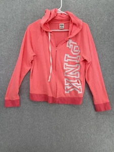 PINK Victoria's Secret Full Zip Track Jacket Pink Spellout Hoodie Size Medium - Picture 1 of 9