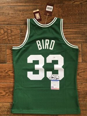 Larry Bird Celtics Signed Green Mitchell & Ness Swingman Jersey PSA witnessed - Image 1 of 4