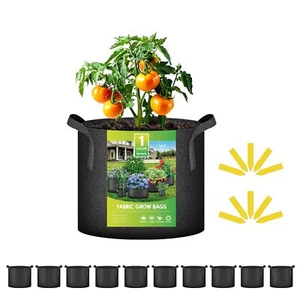 1 Gallon Grow Bags with Labels 300G Thickened Nonwoven Plant Fabric Pots 10 Pack - Picture 1 of 7