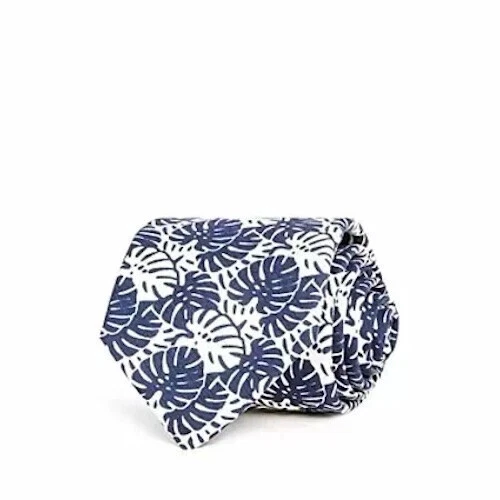 Mens Ledbury The Palm Print Navy Silk Cotton Neck Tie Necktie Made In USA
