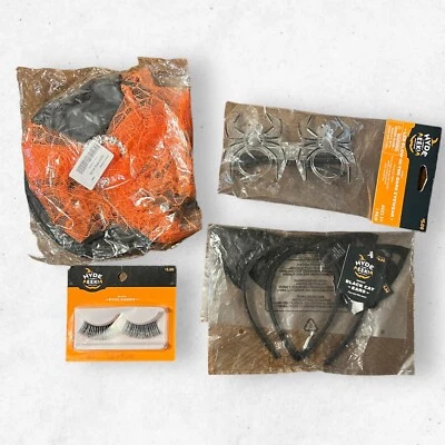 Kit Disfraz Halloween Accesorios Orejas de Gato Bruja Sombrero Araña Gafas Pestañas Foto 1 de 2