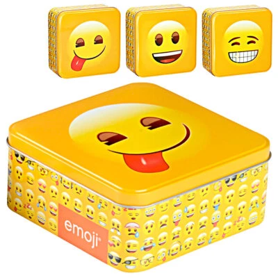 MARKENLOS EMOJI Metalldose mit Deckel klein Aufbewahrungsbox für Kinder Bleckdose Metall