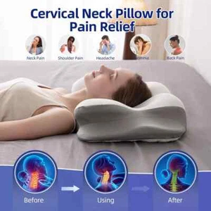 Cervical Neck Pillow - Memory Foam Pillows for Pain Relief Sleeping with Cool... - Picture 1 of 8