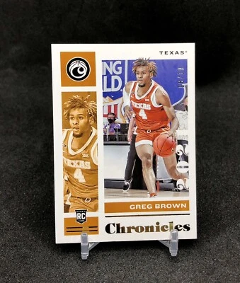Tarjeta de novato Chronicles DP Greg Brown 2021/10 Gold Foil SSP #14 HOOK 'EM HORNS🤘 Foto 1 de 4