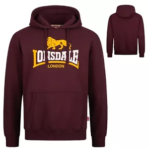 Lonsdale Oxblood Classic Hooded Sweatshirt Hoodie Regular Fit Thurning Burgundy - Picture 1 of 11