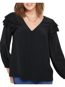 VINEYARD VINES Womens Black Button Front Ladder Trim Wear To Work Blouse XS - Picture 1 of 9
