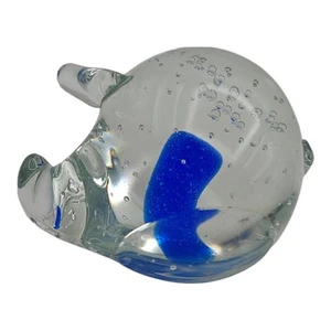 Art Glass Pig Clear with Blue and Controlled Bubbles Paperweight - Picture 1 of 11