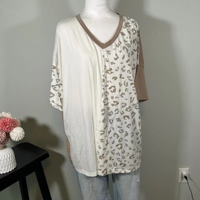 Leopard V Neck T-shirt 2X Flowy Fit Tunic - Image 1 of 4