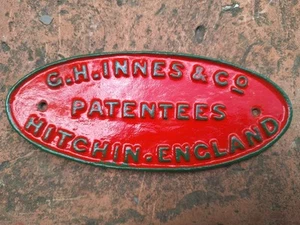 Vintage Gusseisen Hersteller Namensschild Schild Plakette G H INNES & Co HITCHIN KOSTENLOSER VERSAND - Bild 1 von 2