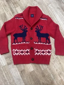 Baby Gap Kleinkind 3 Jahre Jungen Pullover Knopfleiste rot Strickjacke Rentier - Bild 1 von 15