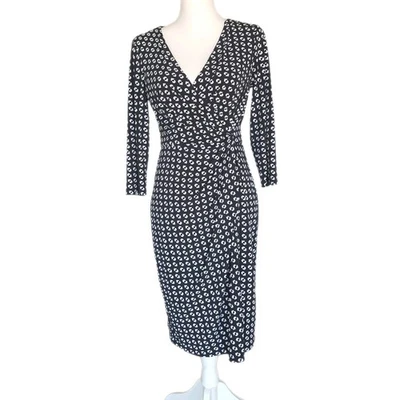 Maggy London Wrap Dress Womens 4 Black White Stretch Office Career Church Work - Image 1 of 4