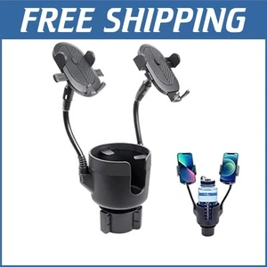 Expandable Dual Cup Holder Mount with Flexible Gooseneck for Smartphones - Photo 1 sur 10