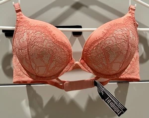 Victoria’s Secret Bombshell Padded Bra 32B, Coral Lace - Picture 1 of 5