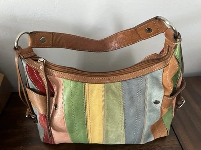 Bolso de Mano Hobo Fossil Rayas Cuero Y2K y Gamuza y Dije Foto 1 de 4