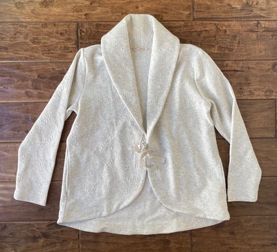 Soft Surroundings Jordon Jacquard Cardigan Jacket Ivory Sz Medium Cozy Neutral - Image 1 of 4