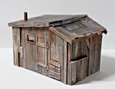 O Scale Scratch Built Miner's Cabin Hobo Shack Free Shipping 1:48 On30 Weathered - Image 1 of 4