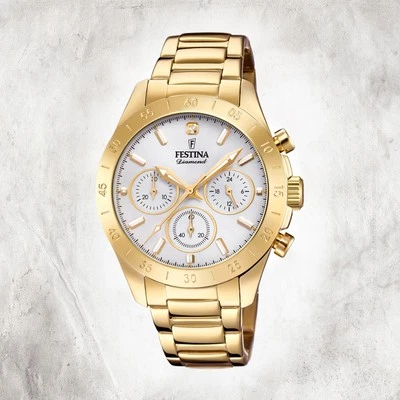 Festina Acciaio Inox Orologio Donna F20400/1 Polso Oro Boyfriend Sport UF20400 / - Immagine 1 di 4