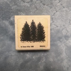 Wood Mounted Rubber Stamp Diane Hillier 1988 RRS 2010 Treeline Trees Vintage Art - Picture 1 of 6