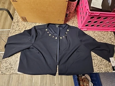 NEW Perceptions Cropped Jacket Blazer Womens 3X Navy Bolero Beaded Career - Image 1 of 4