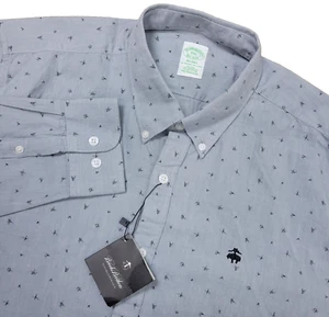 NWT Brooks Brothers Milano Mens 2XL Gray All Over Button Down Supima Cotton - Bild 1 von 5