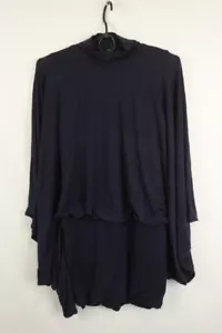 Plein Sud Blue Wool Short Sleeve Mock Neck Pullover Ruffle Shift Mini Dress 40 - Picture 1 of 15