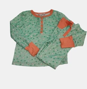 American Girl M 8/10 Puppy Pjs Green And Orange Long Sleeve Set 2992 - Picture 1 of 5