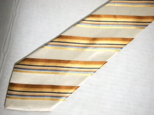 Geoffrey Beene Mens Necktie Tie Gold Ivory Brown Grey Striped 61" Long - Picture 1 of 4