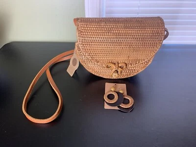 Bolso Cartera de Cuero de Mimbre Hecho a Mano Bolso de Hombro Dorado Niñas Playa Nuevo Nos Marrón Tostado Foto 1 de 4