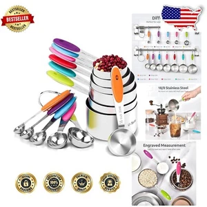 Durable 12-Piece Measuring Cup & Spoon Set with Thick Handles and Engraved Marks - Picture 1 of 11