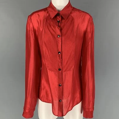 VIKTOR & ROLF Size M Red Silk Textured Button Up Shirt - Image 1 of 4