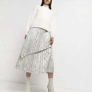 RIVER ISLAND - GREY FAUX LEATHER SNAKESKIN PRINT LONG SKIRT - SZ 12 - BNWT - £45 - Picture 1 of 4