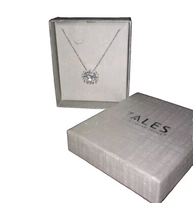 Collar pedante de plata de ley con marco Sunburst de zafiro blanco Zales nuevo con etiquetas Foto 1 de 4