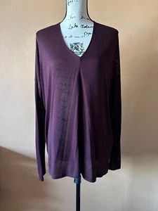 Vince. Kastanienbraun Rayon Mischung V-Ausschnitt Langarmshirt Oberteil Größe Large - Bild 1 von 6