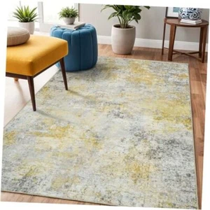 Washable Abstract Rugs 3x5: Living Room Entryway Area Rug Indoor Non 3X5 Gold - Picture 1 of 7