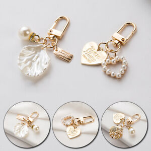 Heart Shell Keychain Charms Sweet Pearl Pendant Decor For Key Ring Bag Purse
