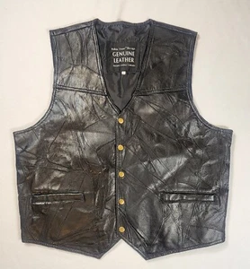 Chaleco de Motociclista Vintage Navarra Cuero Genuino Negro Retazos Para Hombre XXL - Imagen 1 de 9