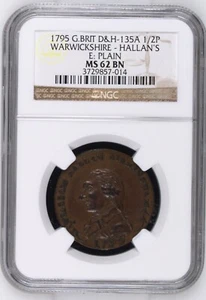 GREAT BRITAIN Warwickshire Hallan's 1795 Halfpenny Conder Token D&H135A NGC MS62 - Picture 1 of 5