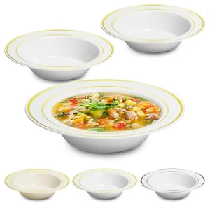 Disposable Plastic Round Metallic Edge Soup Salad Bowls Wedding Party 120pcs - Picture 1 of 20