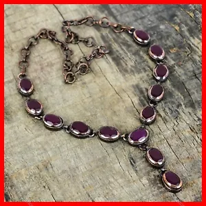 Copper Natural Kashmir Rubi Bezel Chain Electroformed Artisan Necklace Jewelry - Picture 1 of 6