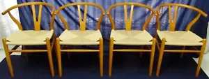 ✨Hans Wegner MCM Danish Modern Wishbone Style Chairs, White Oak, Set of 4 ✨ - Picture 1 of 7