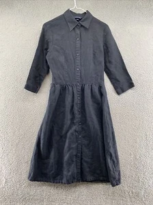 Lands End 100% Linen Black Collared Shirt Dress in Women's Size 4 Beach - Picture 1 of 13