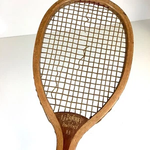 Very Early Antique 1900s Primitive Wood FJ Bancroft Tennis Racket Pawtucket RI - Picture 1 of 12
