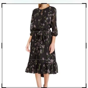 Lauren Ralph Lauren Gr. 10 Midi Blumen Etuikleid schwarz 3/4 Arm Freizeit Karriere - Bild 1 von 13