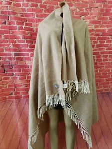 Tessilechiti Italy Beige Plaid Wool Blend Fringe Throw Blanket 55x64 NEW #CB8 - Picture 1 of 8