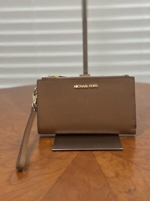 Michael Kors Jet Set Travel Large Double Zip Phone Wallet Brown Luggage - Image 1 of 4