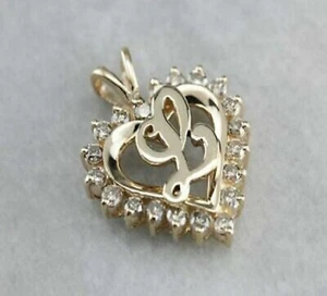 Pendant 2Ct Round Diamond Lab Created Heart 'L' Letter 14k Yellow Gold Plated - Picture 1 of 4